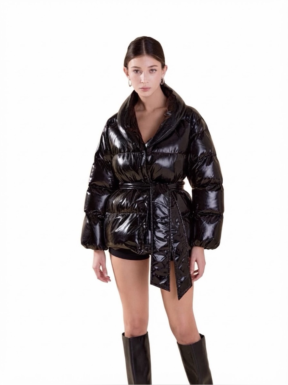 Endless Rose/Size Medium
Shiny Black Quilted Belted Puffer Jacket